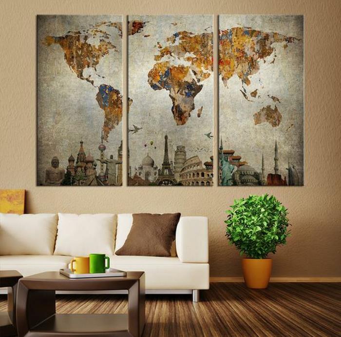 maailmankartta seinä viihtyisä olohuone maan vivahteita