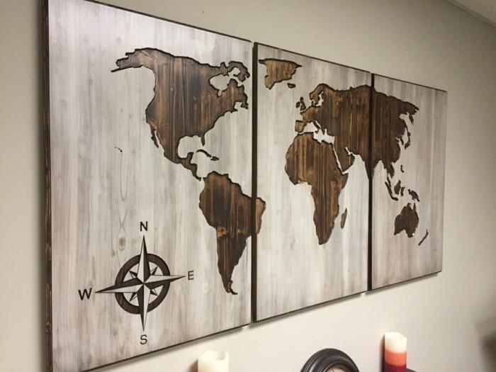 maailmankartta seinä puinen seinäkoriste kangas