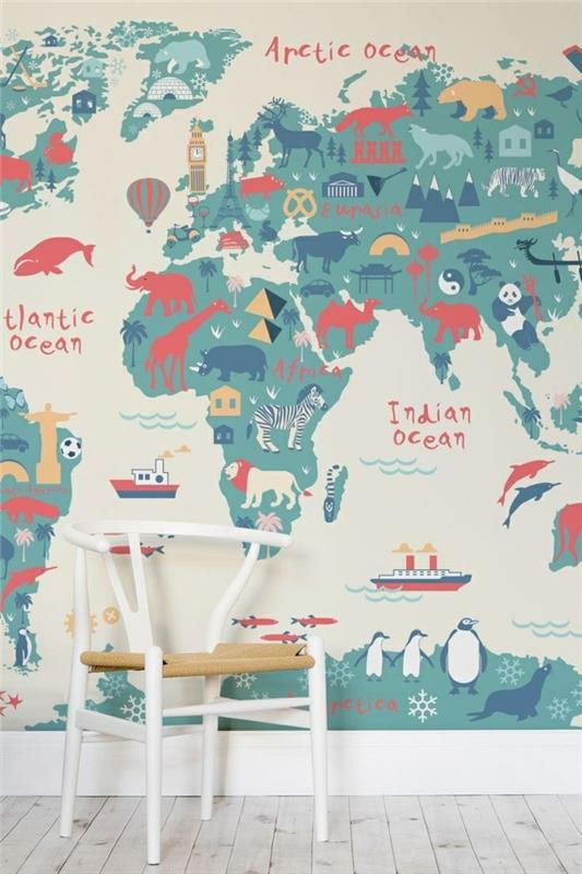 maailmankartta seinä lastenhuone seinän koristelu hauska tuore seinämaalaus