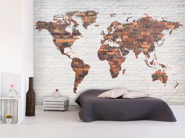 maailmankartta seinä makuuhuone seinän suunnittelu seinämaalaus tapetti vaalea lattia