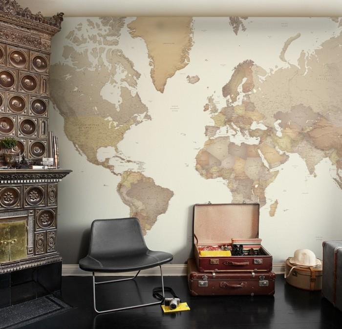 maailmankartta seinä vintage elementit seinä tapetti musta lattia