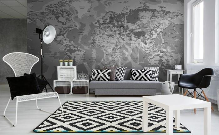 maailmankartta seinämaalaus maalaus kaunis kuvio tekstiilit valkoiset huonekalut
