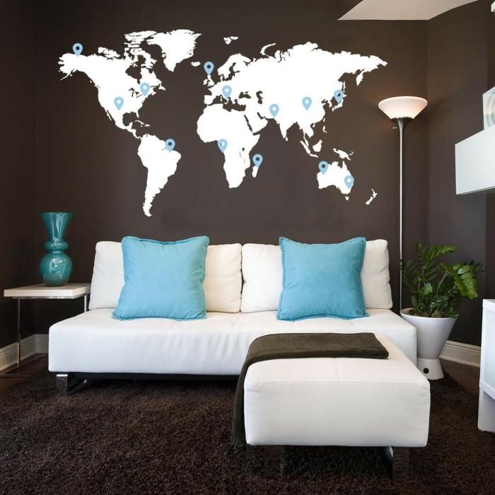 maailmankartta seinä seinätarrat olohuone deco ideoita seinä