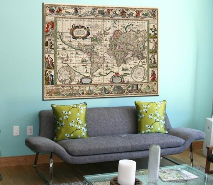maailmankartta seinä olohuoneen sisustusideoita tuore seinän maali retro sohva