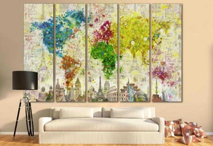 maailmankartta seinä olohuone värillinen seinäkoriste kangas