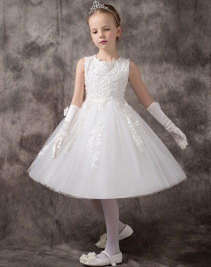 Elegant White Beading Frock til piger