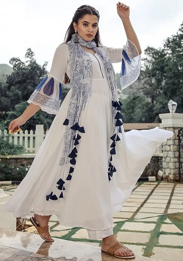 Hvid Chiffon paraply Kurti