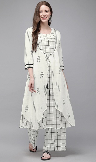 Sort og hvid Check Kurti med jakke