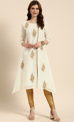 Off-white designer Kurti med guldarbejde