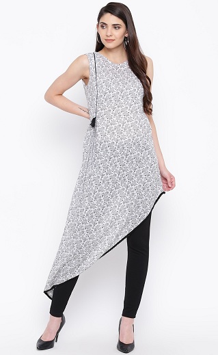 Hvid ærmeløs asymmetrisk Kurti