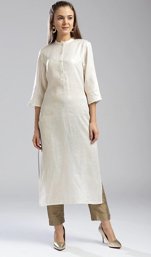 Massivt hvidt linned lige Kurti