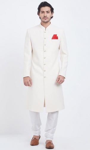 Sima fehér Sherwani