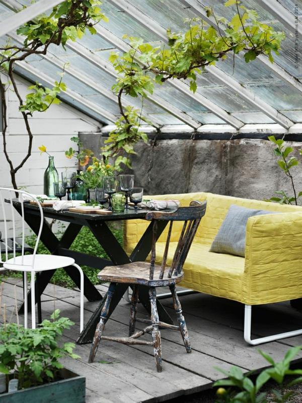 viherhuone terassi perustaa patio katto lasi sohva puukalusteet