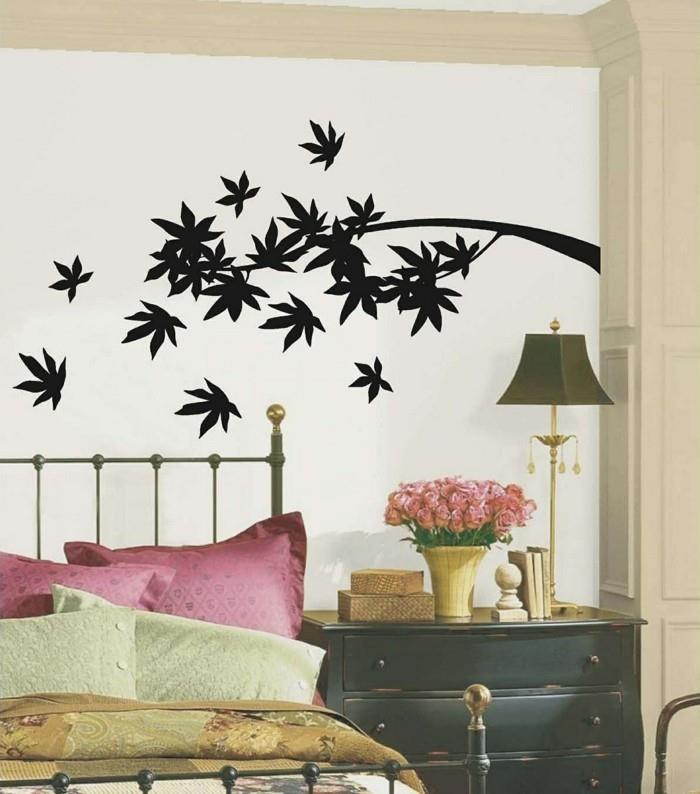 koristele seinät makuuhuoneen sisustusideoita seinätarran lehtiä