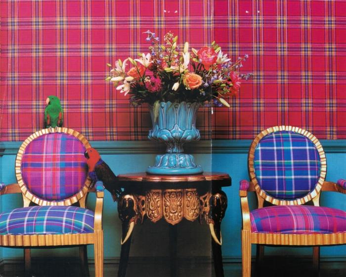 seinät suunnittelu orgaaninen kuvio tartan punainen sininen
