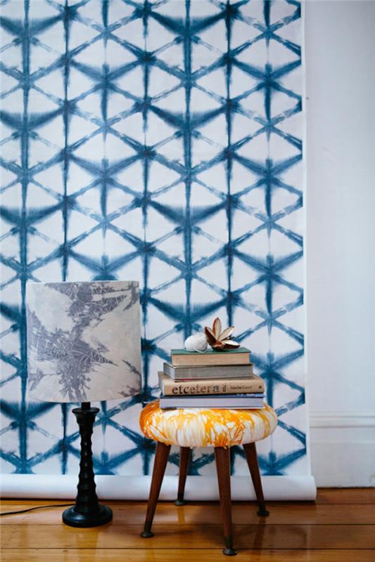 design seinät shibori kuvio sininen sisustusideoita