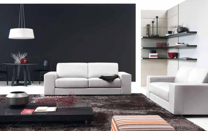 design -seinät olohuoneen seinän suunnittelu valkoiset sohvat musta aksenttiseinä