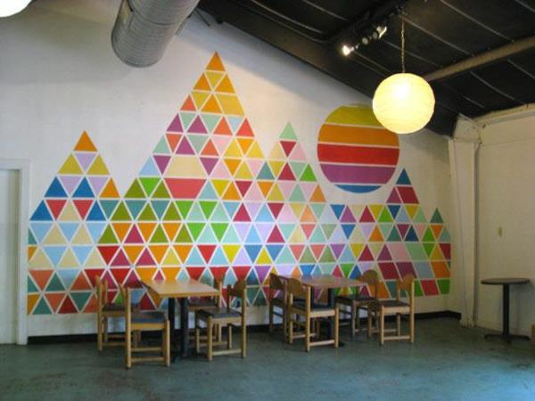 seinien maalaus geometrinen kuvio värikäs seinän suunnittelu