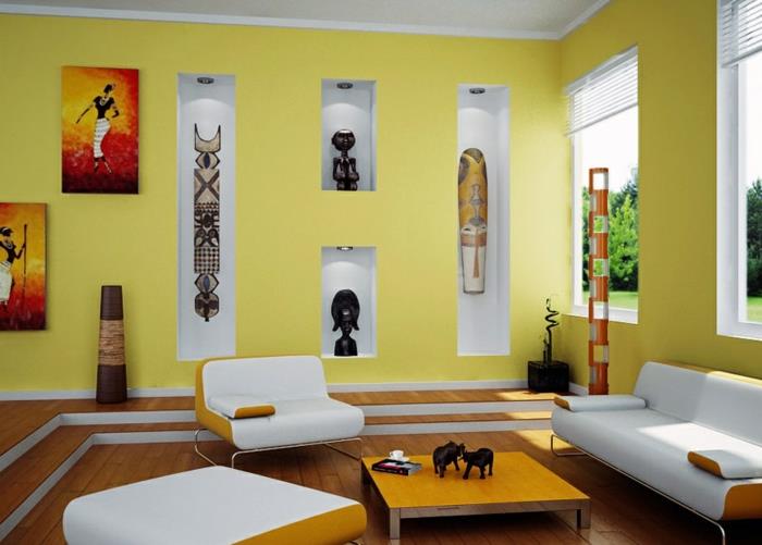 maalaa seinät ideoita keltainen seinämaalaus olohuoneen ideoita olohuone
