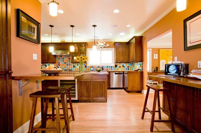 maalaa seinät ideoita keittiö oranssi seinä maali värillinen keittiö takaseinä