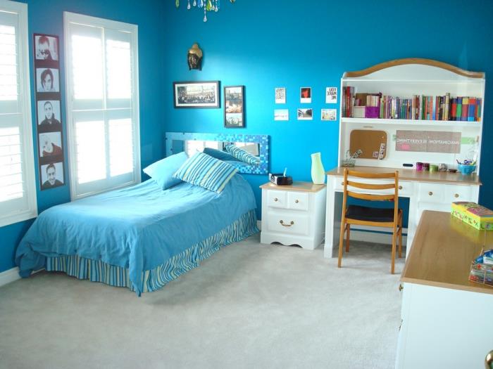 maalaus seinät ideoita lastenhuone sininen seinä väri vaalea lattia