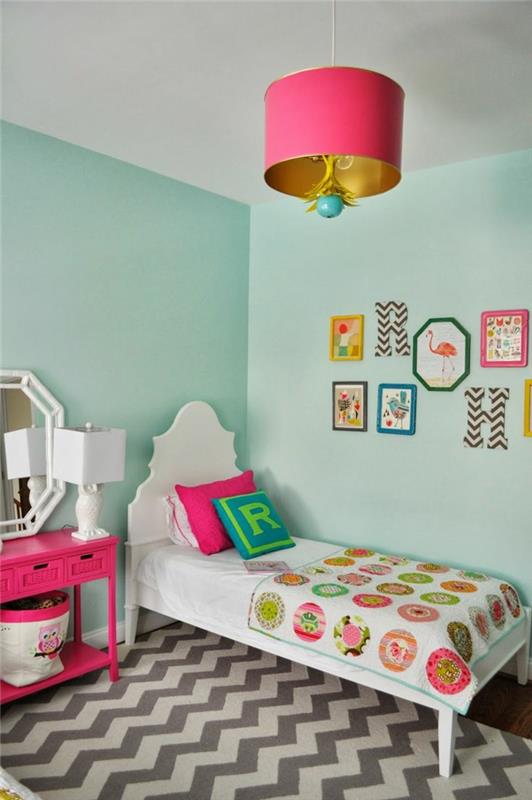 maalaa seinät ideoita lastenhuone vaaleanvihreät seinät siksak -matto