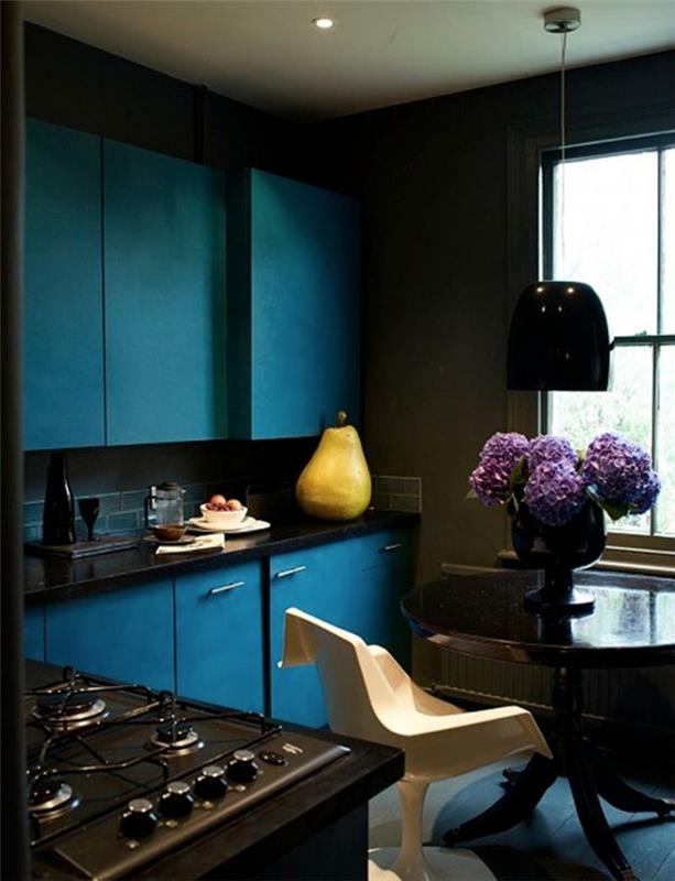 maalaus seinät ideoita elävät ideat keittiö sininen keittiökaapit