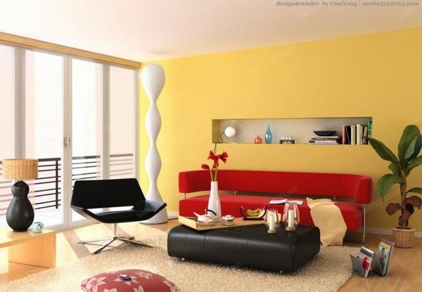 maalaa seinät ideoita olohuone keltainen tuore kirkas