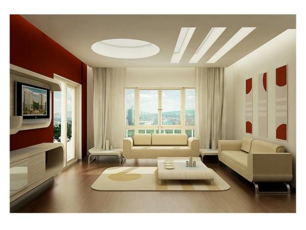 maalaus seinät ideoita olohuone punainen valkoinen moderni