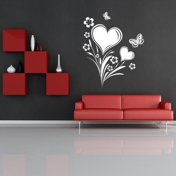 maalaa seinät ideoita olohuoneen sapluuna kuvio sydän punainen