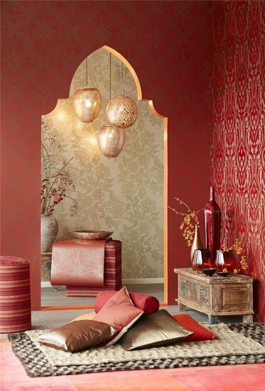 kodin sisustusideoita koti -ideoita arabialainen tyyli kuvio lattiatyynyt kaunis seinän väri