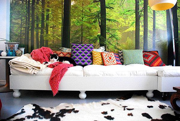 elävä ja sisustava tyyny kissan seinä tapetti deco sohva olohuone