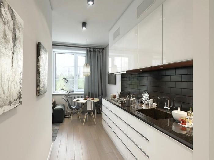 elävä idea keittiö moderni keittiö design lattia puu näyttää musta seinälaatat