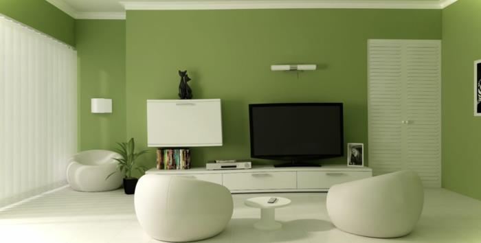 olohuoneen vihreä seinän väri valkoinen huonekalut