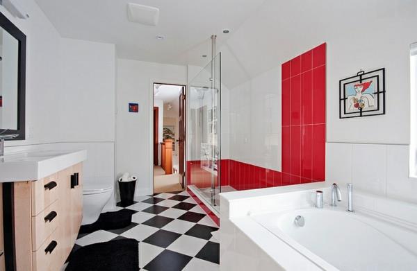 eläviä ideoita kylpyhuoneen ruudukon lattiapunaiset laatat