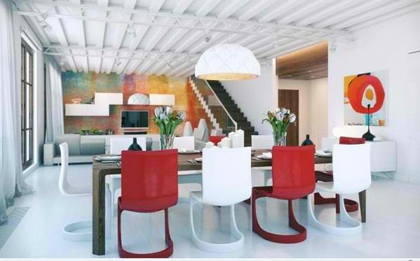 ruokasalin suunnittelu koristeelliset katto ruokapöydän tuolit