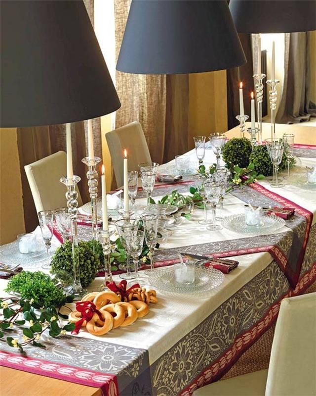 eläviä ideoita ruokasali joulunvihreä tyylikäs pöytäkoriste