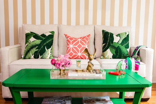elävät ideat vihreä olohuoneen sohvapöytä vihreä dokissen palmu frond kuvio
