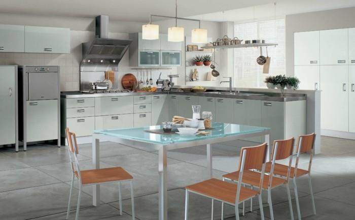 eläviä ideoita keittiönurkkauskeittiö, jossa on kaunis ruokapöytä ja lattialaatat
