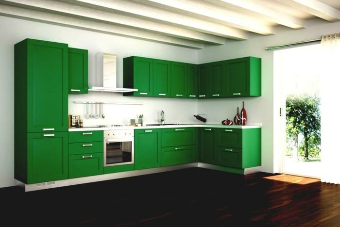 elävät ideat keittiö vihreä keittiökaapit tummat lattiat