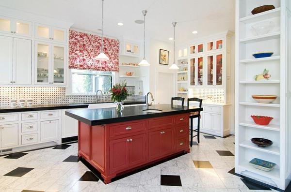 eläviä ideoita keittiö keittiö saari punainen musta valkoinen huonekalut