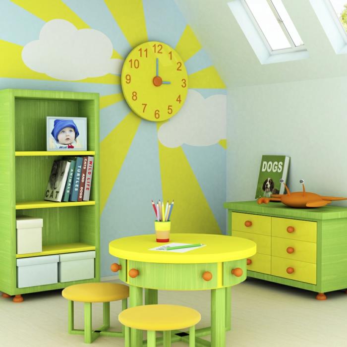 eläviä ideoita lastenhuoneen värilliset huonekalut leikkialue