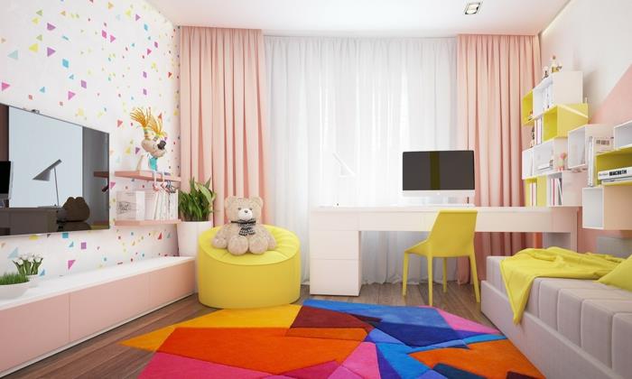 eläviä ideoita lastenhuone värillinen matto tuore seinän suunnittelu keltainen aksentti