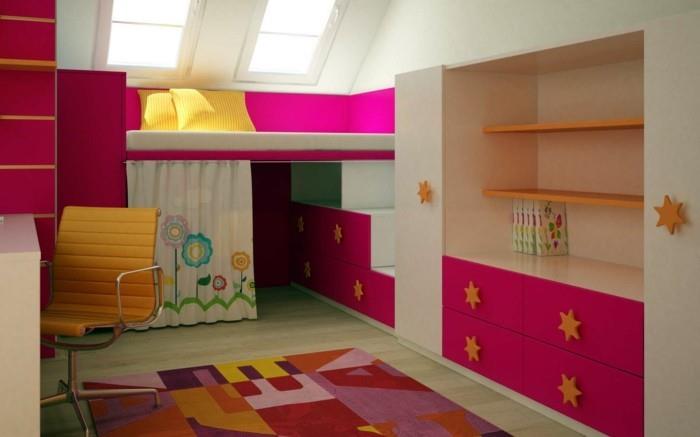 eläviä ideoita lastenhuone värillinen sisustus viileä matto kalteva katto