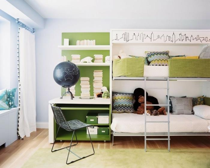 elävät ideat lastentarha parvi sänky ikkunalauta ideoita verhot vaaleanvihreä matto
