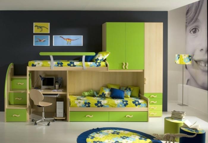eläviä ideoita lastenhuone parvi sänky vihreä huonekalut valokuvataustakuva