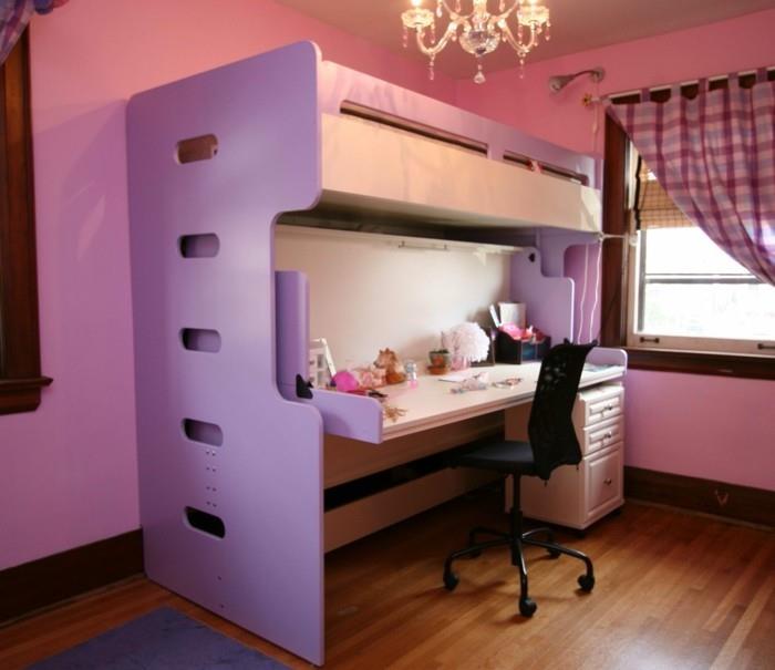 eläviä ideoita lastenhuone lasten parvisänky violetti vaaleanpunainen seinäväri