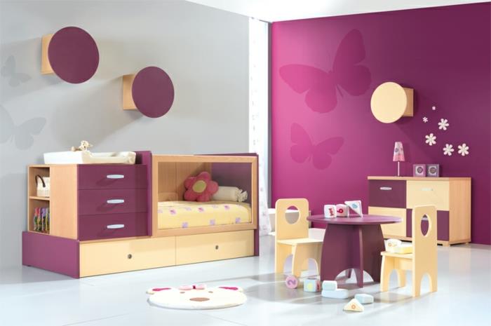 eläviä ideoita lastenhuone tyttöjen huone violetti aksentti seinä toimiva sänky