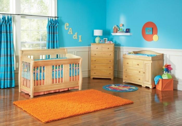 eläviä ideoita lastenhuone oranssi matto sininen seinämaali värillinen aksentti
