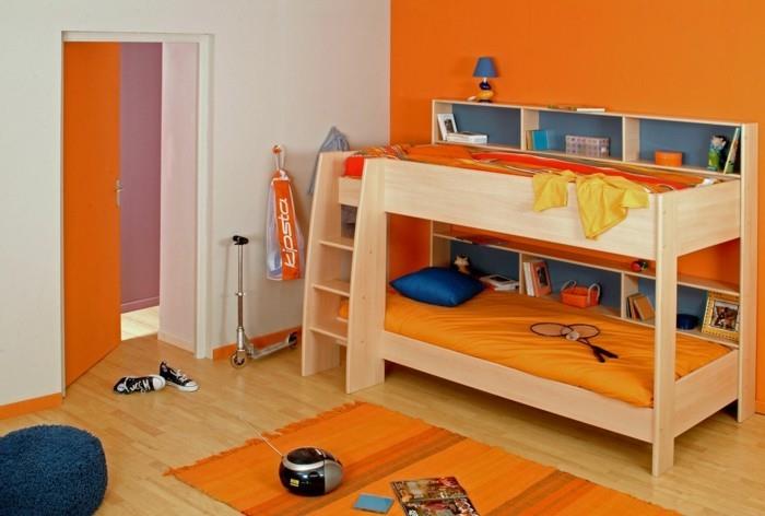 eläviä ideoita lastenhuone oranssi matto oranssi seinän väri sininen jakkara